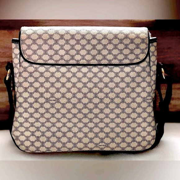 Celine Vintage Macadam Canvas PVC Leather Trim With Brown Adjustable Strap VGC - Picture 3 of 11